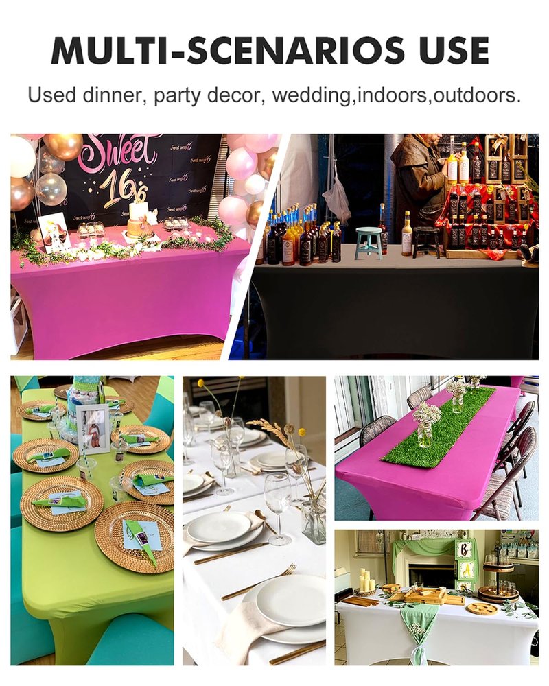 Spandex Table Cover 2 Pack 6FT Black Fitted Tablecloths,Washable Wrinkle Resistant Stretch Table Cloth Rectangle for Vendor Booth Display Items,Party Supplies for Adults,Wedding Decorations,Banquet