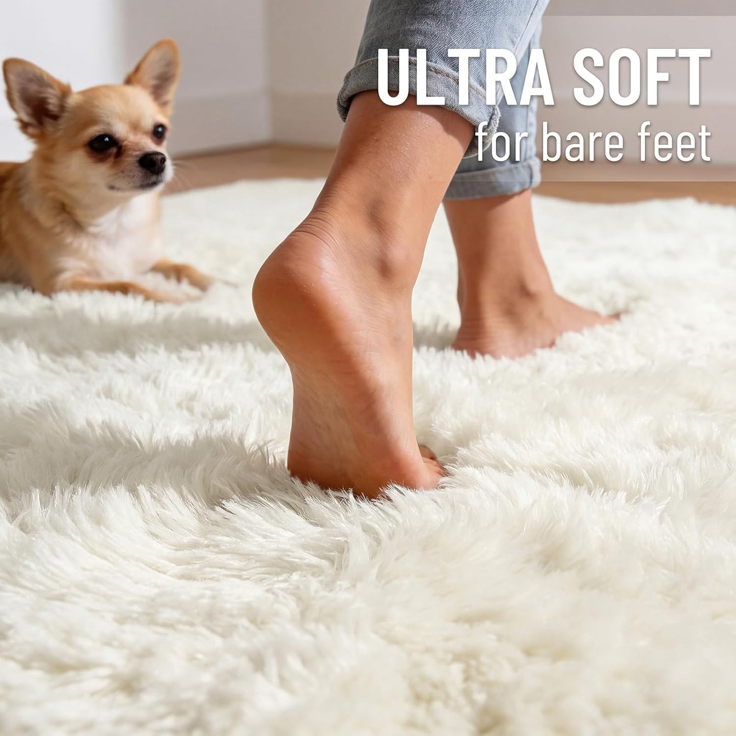 OLANLY Large Area Rug - Soft Fluffy Shaggy Indoor Carpet for Living Room & Bedroom | Ivory 6x12