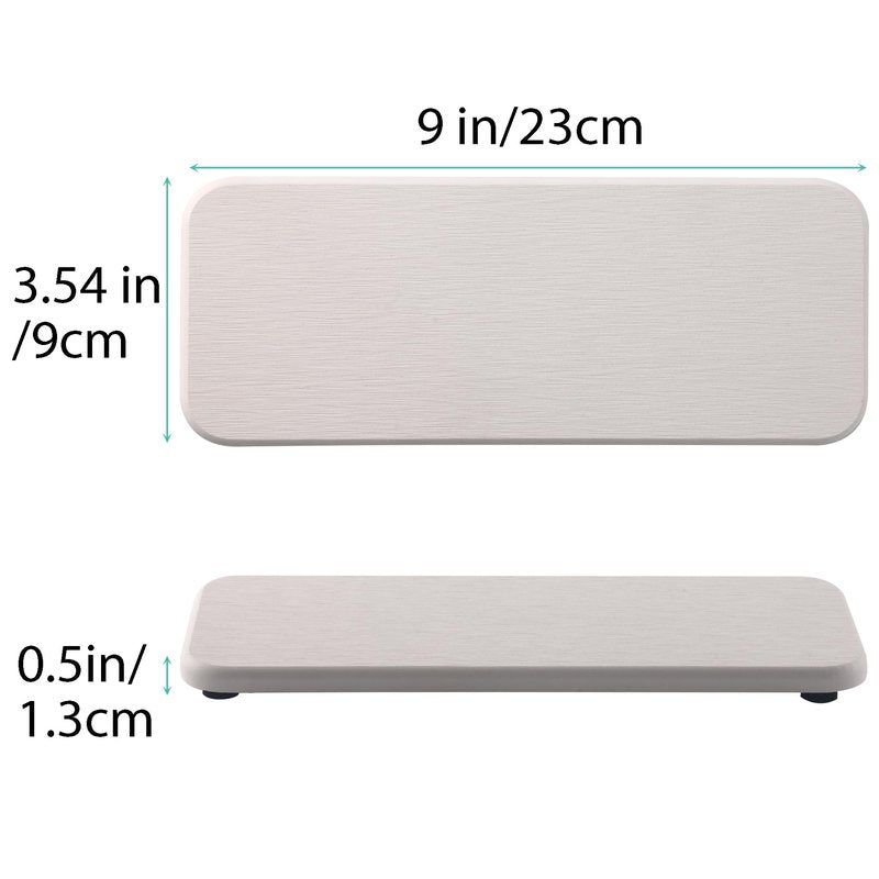 NiuYichee 2 Pcs Water Absorbing Stone Trays, Kitchen/Bathroom Sink Soap Dish, Diatomite Tray Used for Hand Soap & Cosmetic Bottles in The Modern Home, 3.54" W x 9" L, White
