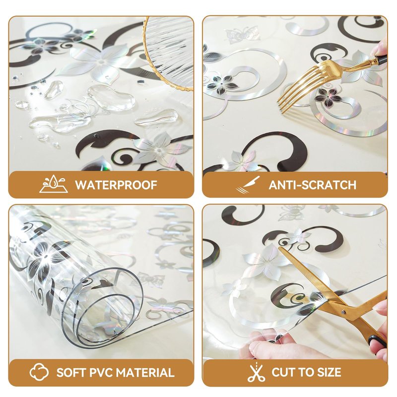 LovePads Floral Clear Table Cover Protector - 36 x 72 Inch Thick Plastic Table Cloth, Waterproof PVC Desk Mat for Dining Room Table, Wood Furniture Topper, Anti-Scratch Desk Pad for Kids Writing,