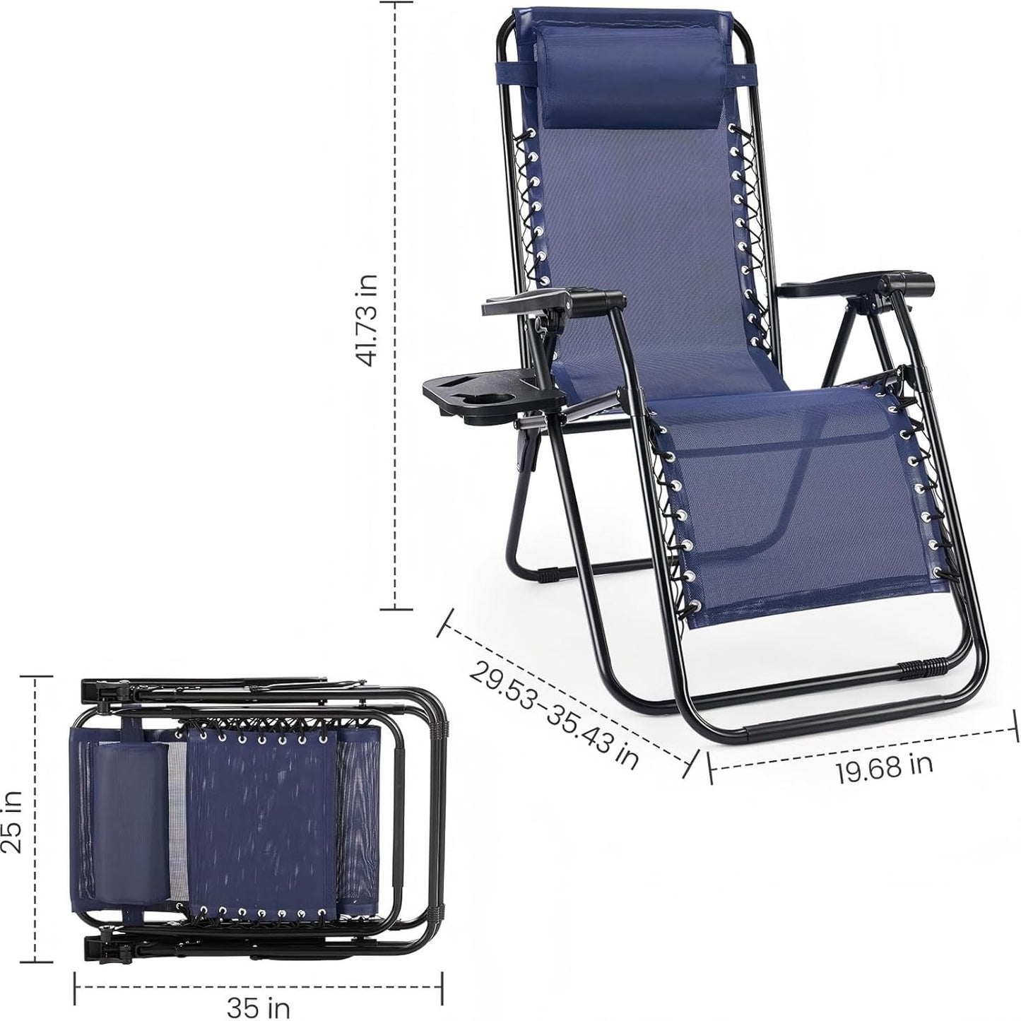 Sweetcrispy Zero Gravity Chairs - Set of 4 Portable Recliner Lounge Chairs with Cup Holders & Adjustable Pillows | Blue