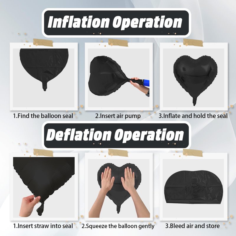 Black Heart Balloons, 18 Inch Black Heart Shape Balloon, 12PCS Large Helium Foil Romantic Balloons for Birthday Graduation Marriage Wedding Bridal Engagement Party Anniversary Decoration
