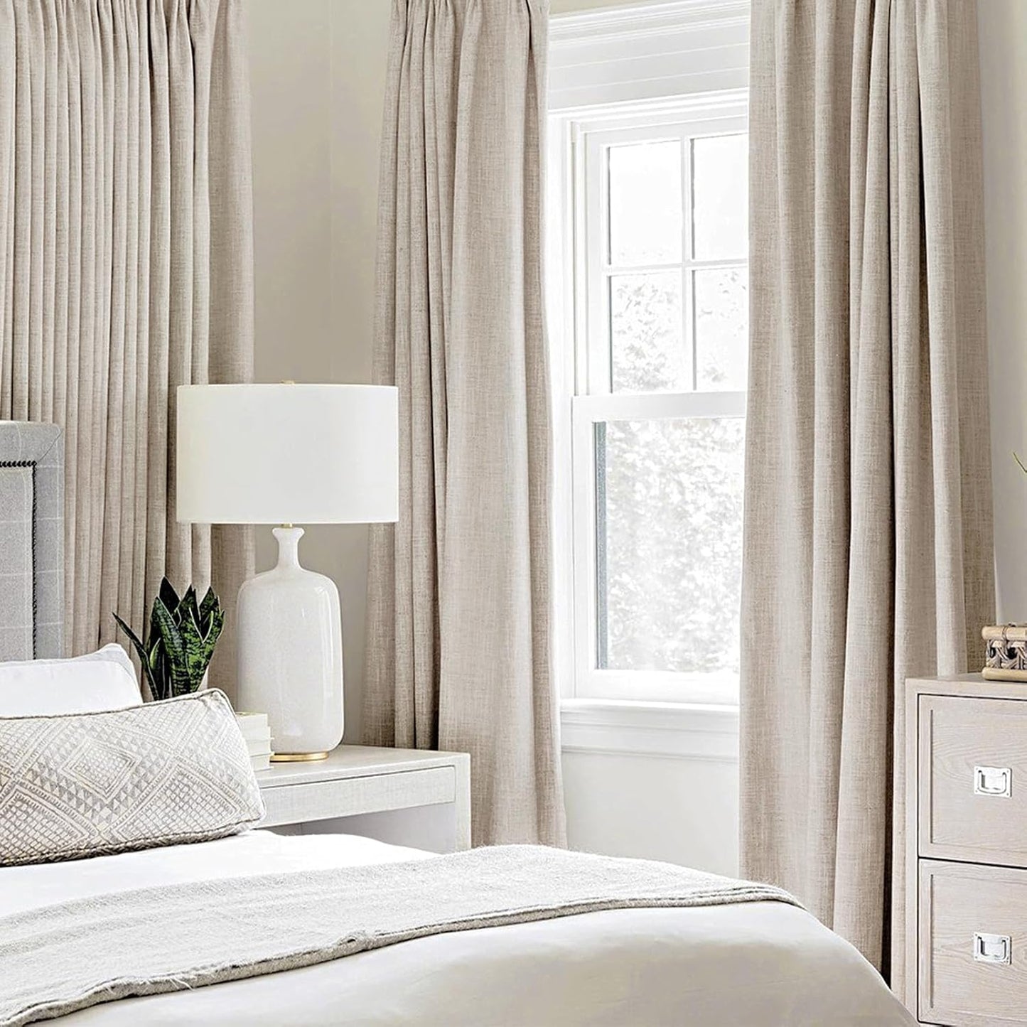 MIULEE Blackout Curtains - 100% Linen Textured Thermal Insulated Drapes | 52 x 54 Inch (2 Panels) for Luxury Bedroom & Living Room Decor
