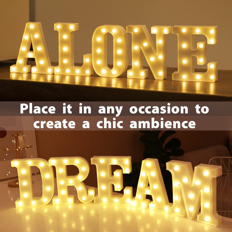 HXWEIYE Light Up Letters A, LED Marquee Letters Lights Sign 26 Alphabet and 10 Number Big Light Letter for Party Birthday Bar Battery Powered Christmas Decor Letter Lights (Warm White)