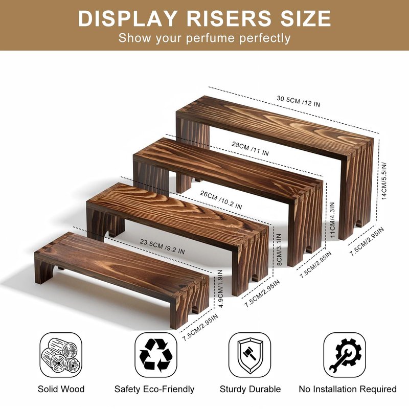 2 Set Wooden Tiered Risers Display Stands for Vendor Events,Stackable Wooden Cupcake Display Stand,Farmhouse Decor Wood Dessert Table Display Set,Vendor Booth Display Items,Food Display Risers for Party（12-11.2-10.4-9.6IN）