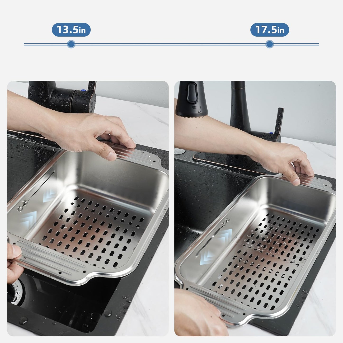 Over the Sink Colander Strainer Basket - ALL METAL Extendable Drain Colander for Wash Vegetables and Fruits Dry Dishes, 6 Quart Large Size, New Home Kitchen Essentials