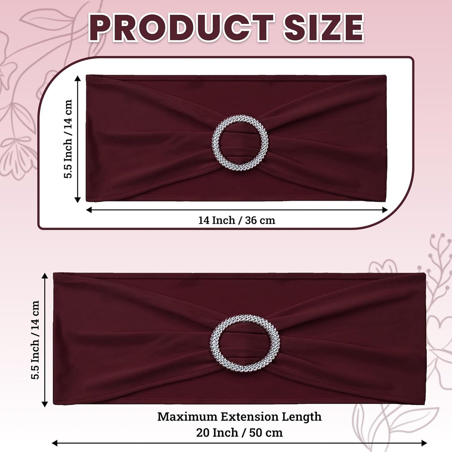 MDS Spandex Chair Sashes - Universal Fit Elastic Stretch Bow Ties with Buckle Slider | Burgundy, Pack of 125