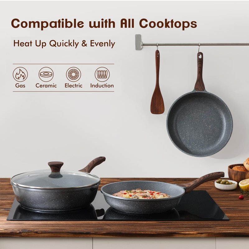 SENSARTE Nonstick Frying Pan Skillets, Swiss Granite Coating Omelette Pans, Healthy Cookware Chef's Pans, Free of Intentionally Added PFOA (8+10 Inch)