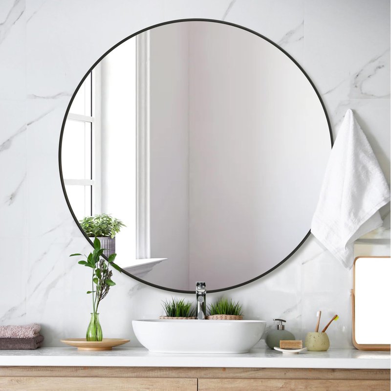 WIOWUR Black Round Mirror 30 Inch,Circle Bathroom Vanity Mirror for Wall