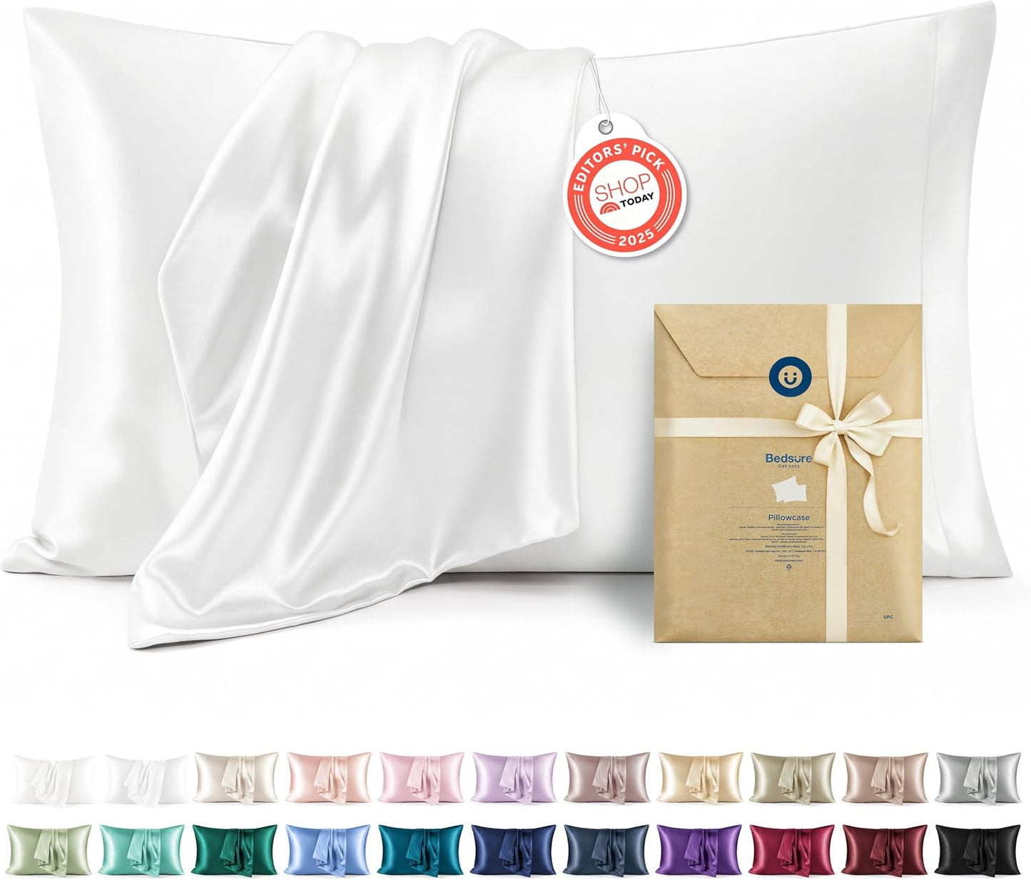 Bedsure Satin Pillowcases - Queen Size Set of 2 | Pure White Cooling Pillow Cases for Sleep, 20x30 Inches