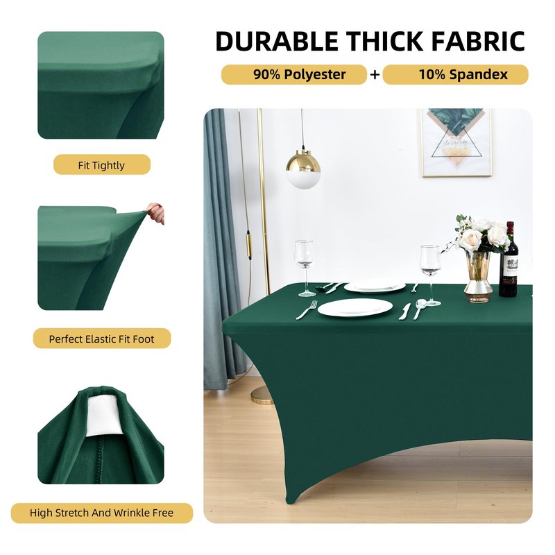 ZarzaaSik 2-Pack 6ft Spandex Table Covers for Rectangle Standard Folding Tables - Wrinkle Resistant Stretch Tablecloths - Ultimate Fitted Table Protector for Parties, Trade Shows, Banquet