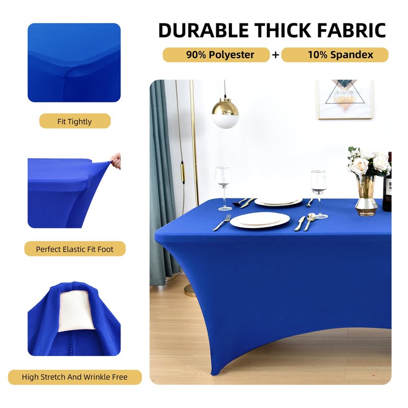 ZarzaaSik 6-Pack 6ft Spandex Table Covers for Rectangle Standard Folding Tables - Wrinkle Resistant Stretch Tablecloths - Ultimate Fitted Table Protector for Parties, Trade Shows, Wedding