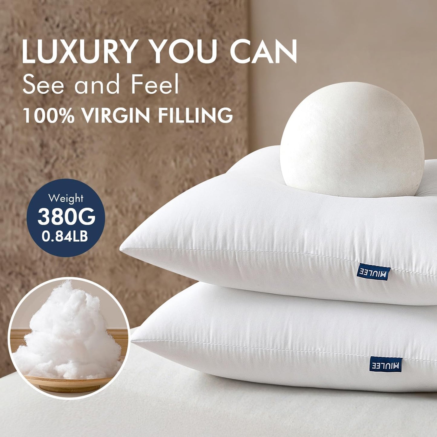 MIULEE Throw Pillow Inserts - Pack of 4, 16x16 Inch, 100% Virgin Fiber Filling for Bed & Couch