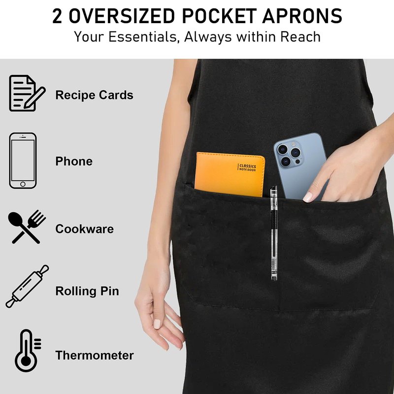 XEMGUE 12 Pack Bib Apron, Unisex Restaurant Kitchen Aprons for Women with 2 Pockets, Chef Aprons for Cooking Men BBQ Painting Drawing Craft Plain Adults, Bulk Black