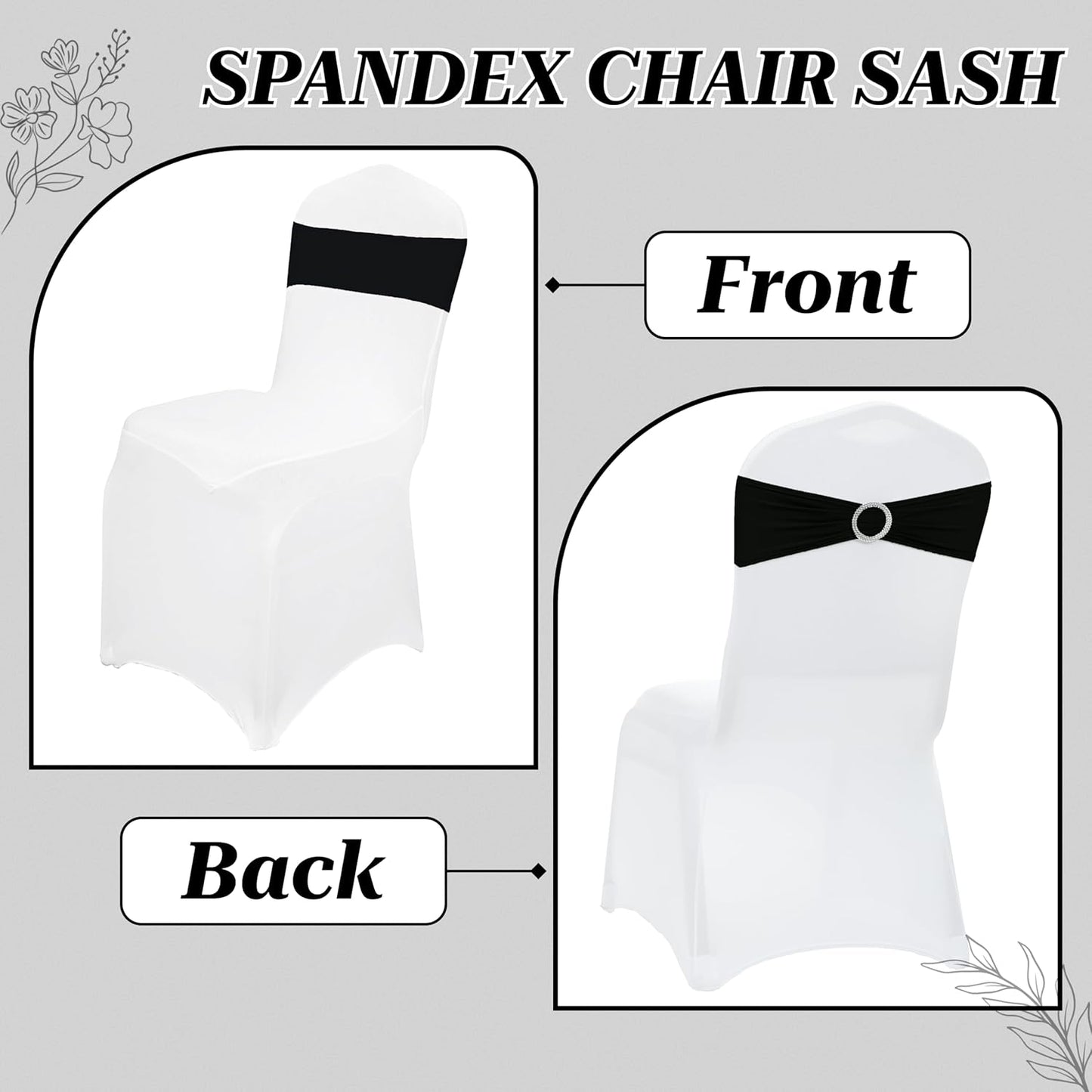 MDS Spandex Chair Sashes - Premium Stretch Covers with Buckle Slider for Weddings & Events | Black, Set of 75