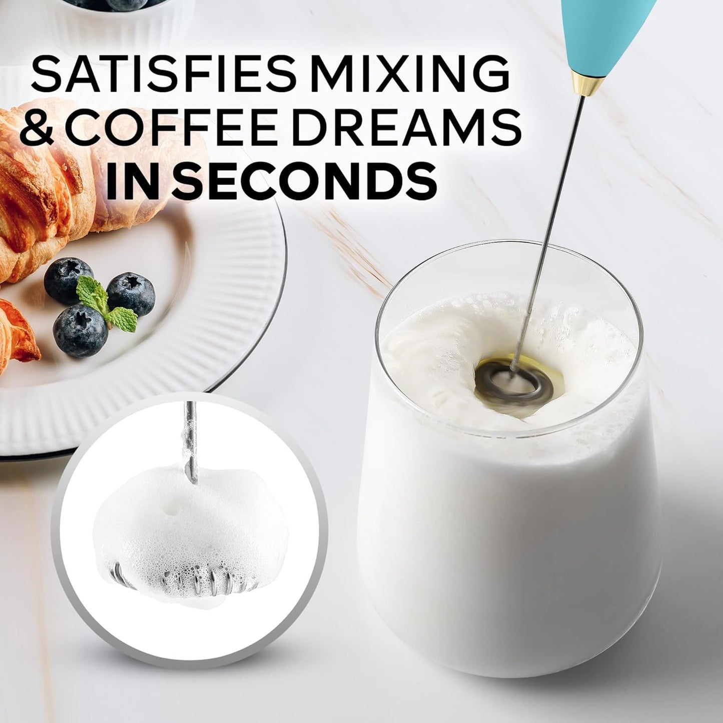 Zulay Kitchen Milk Frother Wand - Ultra-Fast Electric Whisk for Coffee & Lattes - Lake Gold Finish