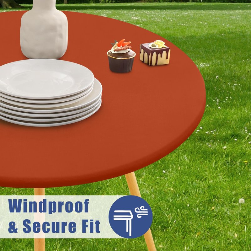 Moosfor Round Spandex Tablecloth, Elastic Fitted Waterproof Tablecloths for 57"-68" Tables, Stretch Washable Picnic Table Cover for Camping, Dining, Indoor and Outdoor, Rust