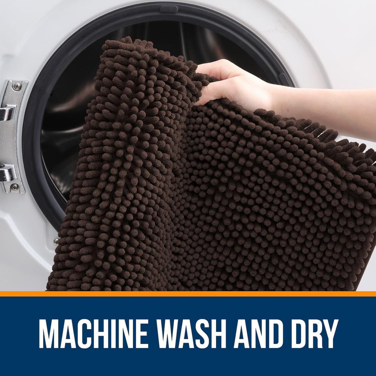 OLANLY Large Bathroom Rugs - Extra Soft Chenille Bath Mats with Rubber Backing | 40x32, Quick Dry, Brown