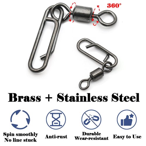 FishTrip Fishing Swivel Clips Power Clip,50pcs Rolling Swivels with Speed Clip Snaps,Quick Change Connector Saltwater Freshwater for Rigs Lures 5#