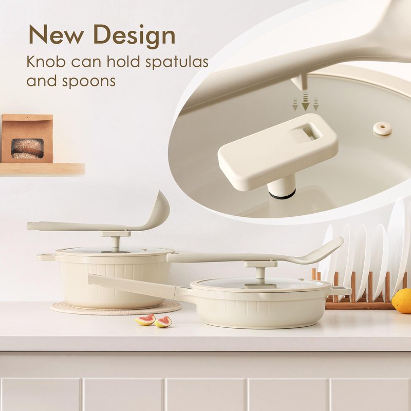SENSARTE Ceramic Cookware Set Non-toxic 14 Pcs, Nonstick Pots and Pans Set, Dishwasher Safe Induction Cookware, Healthy Kitchen Cooking Set, PFOA/PFAS/PTFE Free