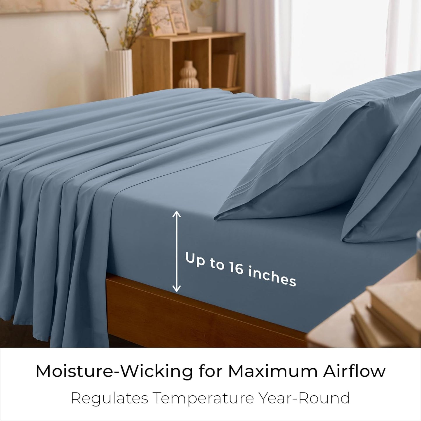 Mellanni Queen Sheets Set - 4 PC Hotel Luxury Bedding | Extra Soft, Cooling, Wrinkle-Resistant (Blue Hydrangea)
