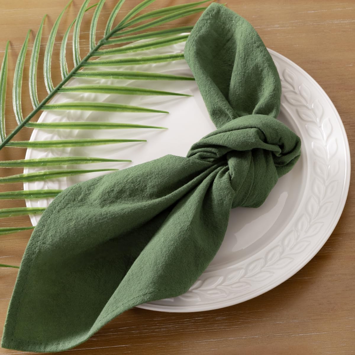 Socomi Cloth Napkins - Green Linen Cotton Set of 6 | Washable & Reusable 17"x17" for Thanksgiving & Events