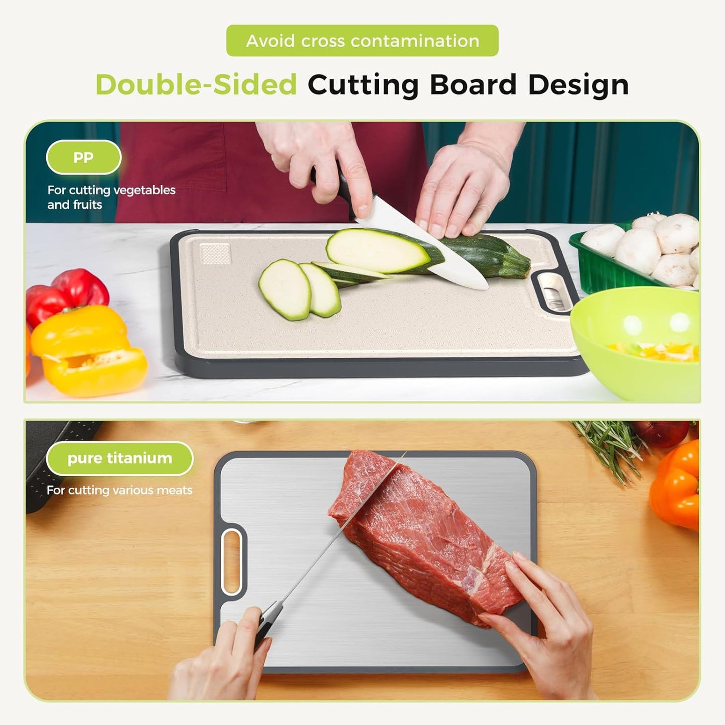 Titanium Cutting Board - Double-Sided Food Grade Design | Easy to Clean, Large 16” x 10” Size