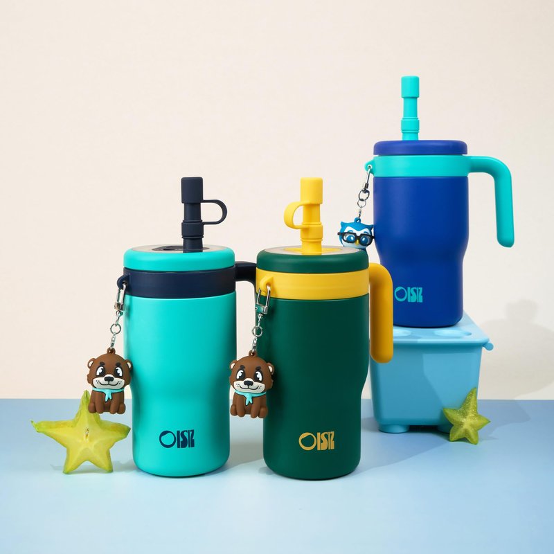 OISIZ 14oz Kids Tumbler with Straw Lid & Handle,Kids Cup with Animal Accessory for School,Kids Water Bottles with Dust-proof Cover,Leakproof Bottles,316 Stainless Steel,Keep Cold 24 Hours-dark green