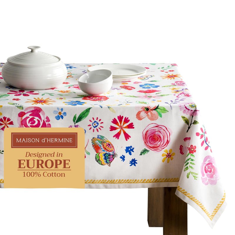 Maison d' Hermine Table Cloth Rectangle Table 100% Cotton 60 x 108 Inches Tablecloth Reusable Decorative for Dining Kitchen Farmhouse Home Gifts for Mothers Day Spring Summer- Happy Florals - Sweety