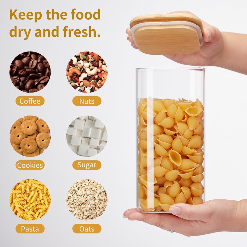 Spreccio Square Glass Food Storage Jars with Lids 2.47 Qt [Set of 3], Perfect for Pasta, Cookies, Nuts, Coffee, Cereal, Flour, Organize Your Kitchen and Pantry with BPA-Free Glass Jars with Canisters
