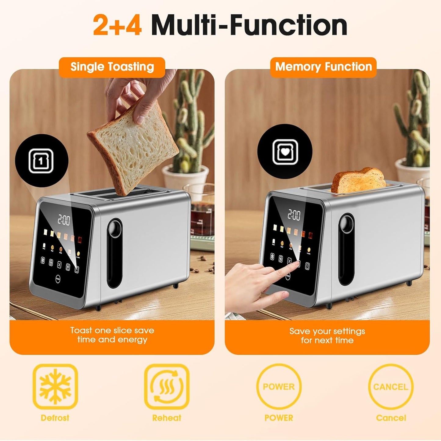 Skiennix 2-Slice Toaster - Smart Digital Touchscreen with Memory Function & Extra-Wide Slots