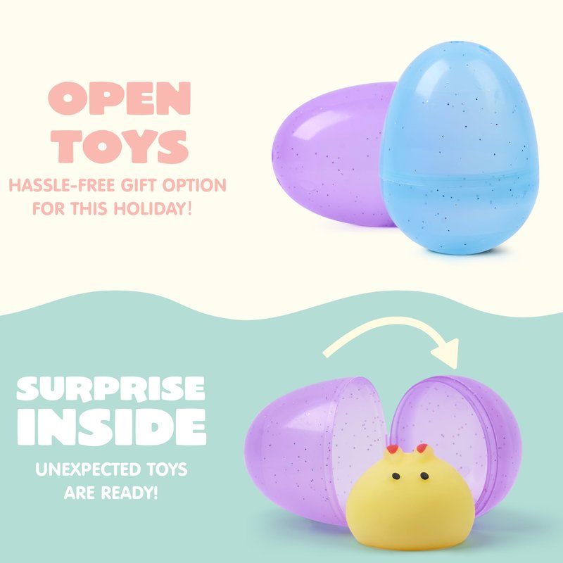 JOYIN 24 Pcs Easter Prefilled Eggs with Mochi Squishy Toys, Fruit Stress Reliever Squishy Toy for Easter Egg Hunt, Kids Party Favor, Fruit Themed Mochi Filler Basket Stuffers, Classroom Prize Supplies