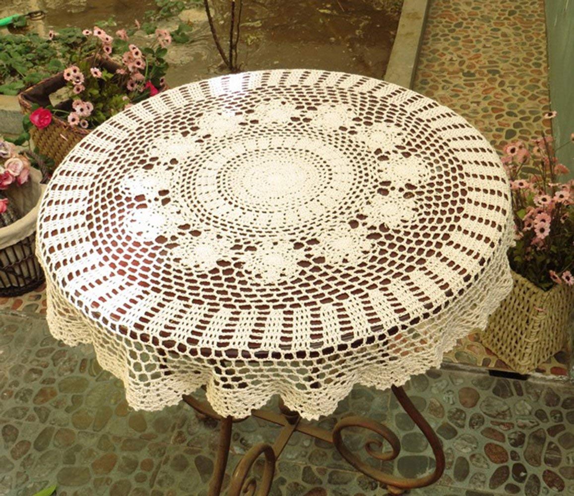 Hetao 100% Cotton Handmade Crochet Round Tablecloth Doilies Lace Table Covers,Beige, 27 Inch