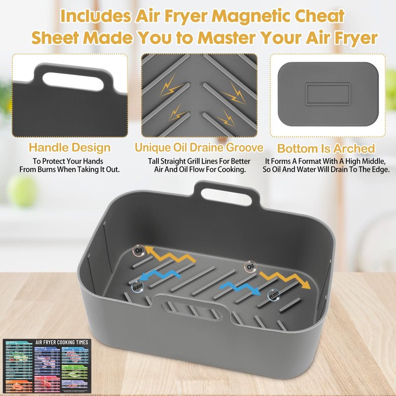 Silicone Air Fryer Liners 10QT, Reusable Airfryer Basket Liners for Ninja DZ550/DZ401, 2Pcs 5QT Large Air Fryer Accessories, Dishwasher safe (8.46 * 5.9 inch （10 QT）, DZ401 - Black)