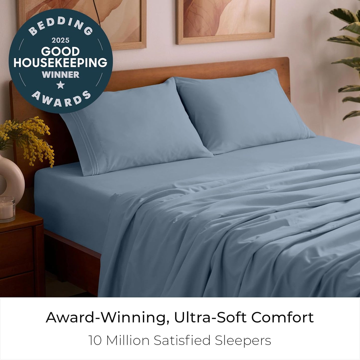 Mellanni Queen Sheets Set - 4 PC Hotel Luxury Bedding | Extra Soft, Cooling, Wrinkle-Resistant (Blue Hydrangea)