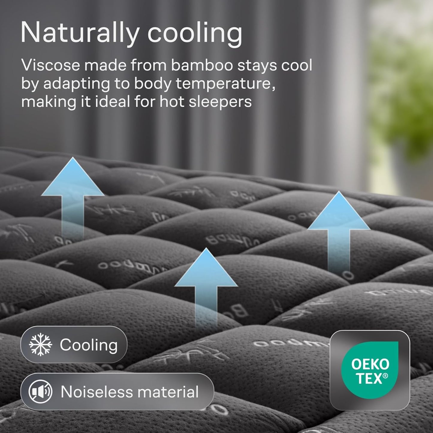 Niagara Sleep Solution Ultra Soft Mattress Topper - Bamboo Pillow Top for Back Pain Relief | Queen Size, Dark Gray