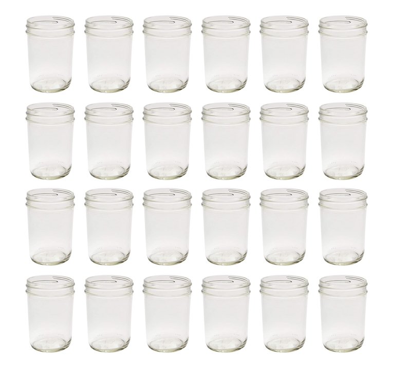 North Mountain Supply 8 Ounce Glass Regular Mouth Tapered Mason Canning Jars - No Lids - Case of 24