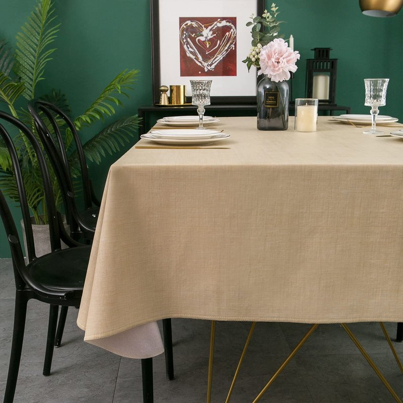 LIBERECOO Vinyl Tablecloth with Flannel Backing, Champagne, Waterproof, Stain-Resistant, Easy-Clean Table Cover for Dining, Kitchen, and Outdoor Use, 60" x 84" Rectangle