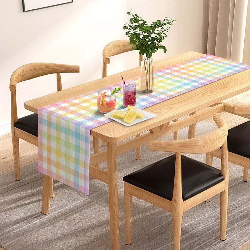 Pudodo Easter Buffalo Plaid Check Table Runner Spring Holiday Farmhouse Fireplace Kitchen Dining Room Home Party Decoration (13" x 90")