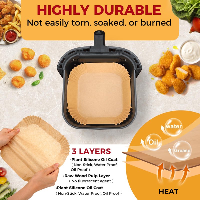 Air Fryer Liners Disposable - 100Pcs 4.7In Square Parchment Paper for Air Fryer, Non-Stick Oilproof Baking Paper Sheets for 1-3 QT Airfryer Basket