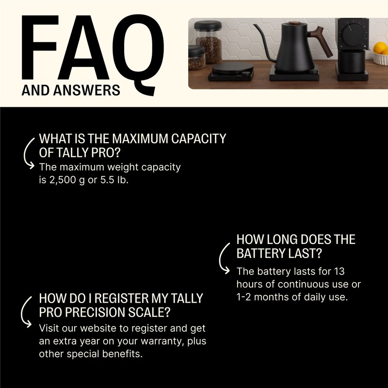 Fellow Tally Pro Coffee Scale with Timer – Espresso Scale for Pour Over and Barista Brewing, Brew Assist Mode, 0.1g Accuracy, OLED Display, Rechargeable, Glass Top – Matte Black