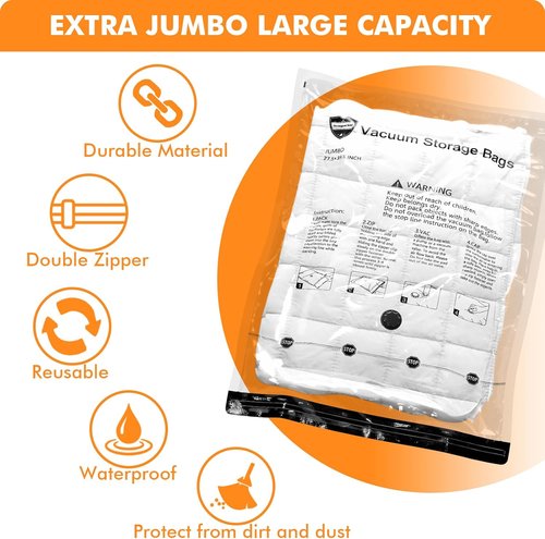 GONGSHI Vacuum Storage Bags - Jumbo Space Saver Seal Bags for Clothing & Travel | 10 Pack