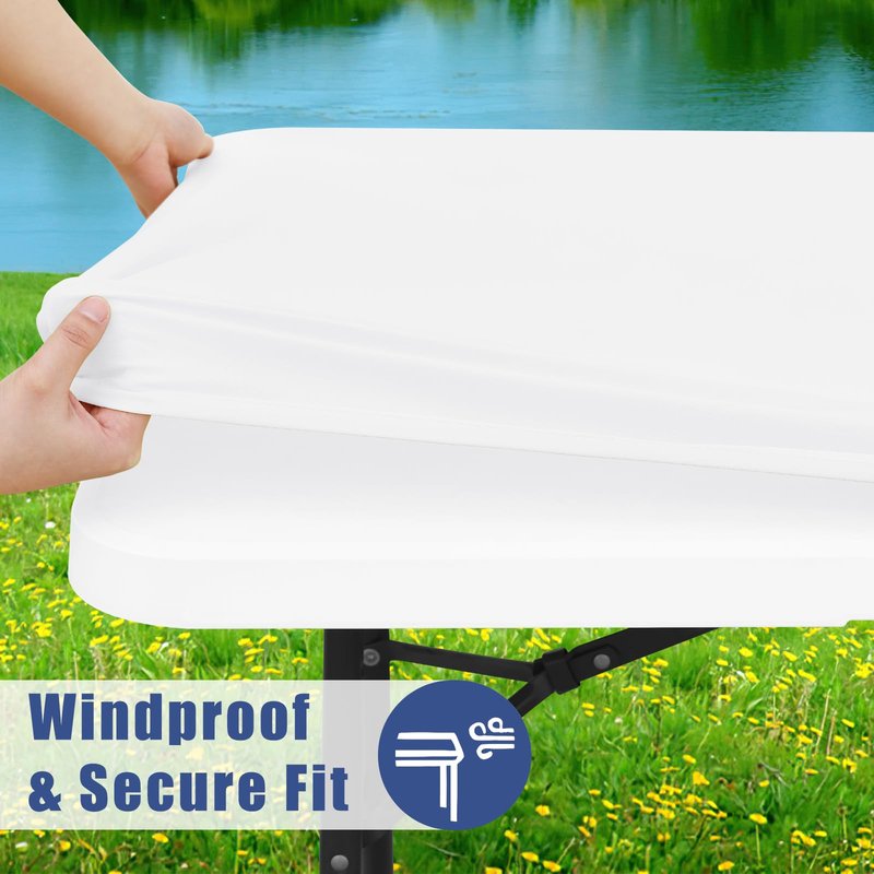 Moosfor Spandex 6 Foot Rectangle Table Cloth 4 Pack, Elastic Fitted Tablecloths for Picnic, Stretch Washable Patio Table Cover for Outdoor, Camping, Banquet and Parties (White, 30"x72")