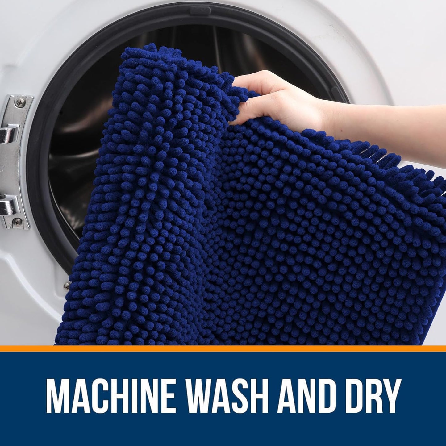 OLANLY Bathroom Runner Rugs - Extra Soft Chenille Bath Mat | Quick-Dry, Machine Washable, 47x20 Navy