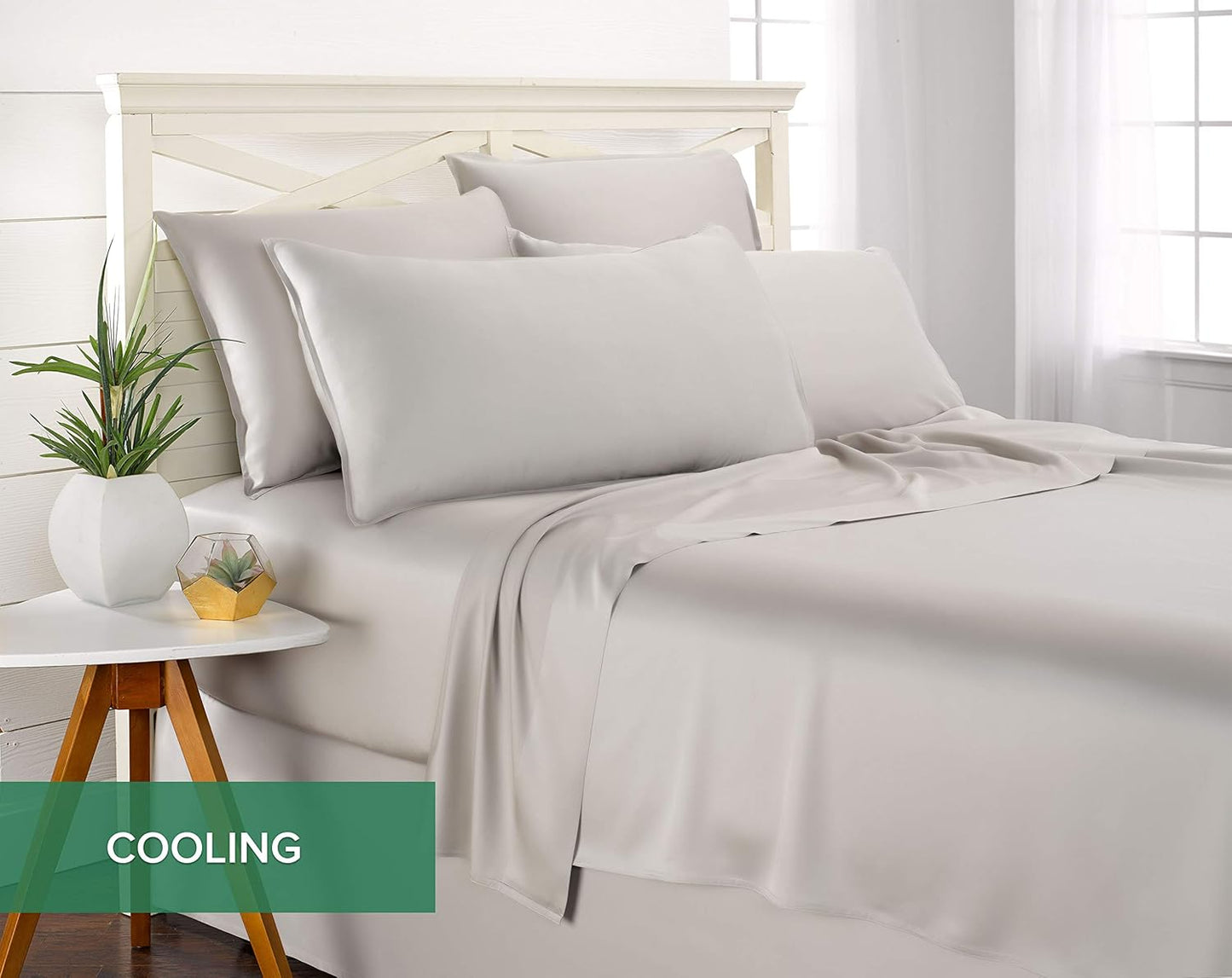 Pure Bamboo Short Queen Sheets - 100% Organic Viscose, Soft & Cooling Bed Sheet Set | 60"x75", Silver Pearl