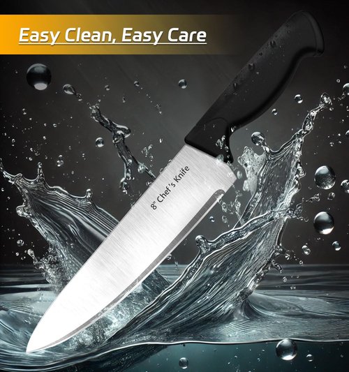 HENKELIVING Knife Set, 6-Piece Kitchen Knife Set, German High Carbon Stainless Steel, Durable & Easy Clean Knife Block, Black