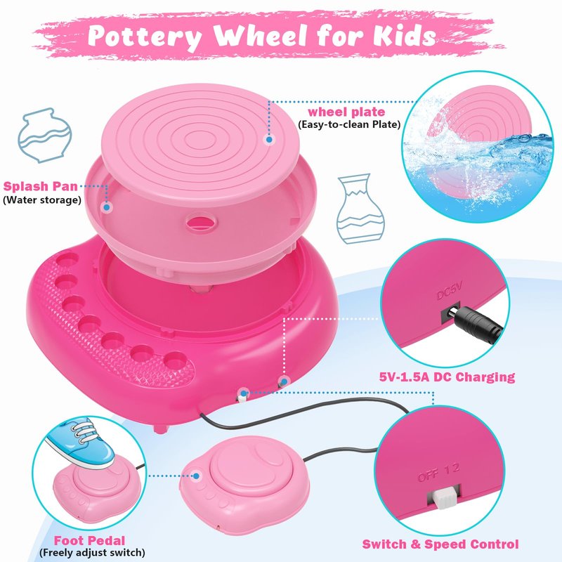 TingingYuli Pottery Wheel for Kids with Clay Kit - Arts and Crafts for Kids Ages 6-8 8-12, Complete Pottery Kit with Air Dry Clay and Painting Tools, Easter Christmas Birthday Gift for Boys Girls