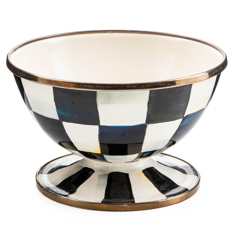 MACKENZIE-CHILDS Enamel Ice Cream Bowl, Serving Bowls for Entertaining, 2-Cup Capacity, Gray-and-White Sterling Check