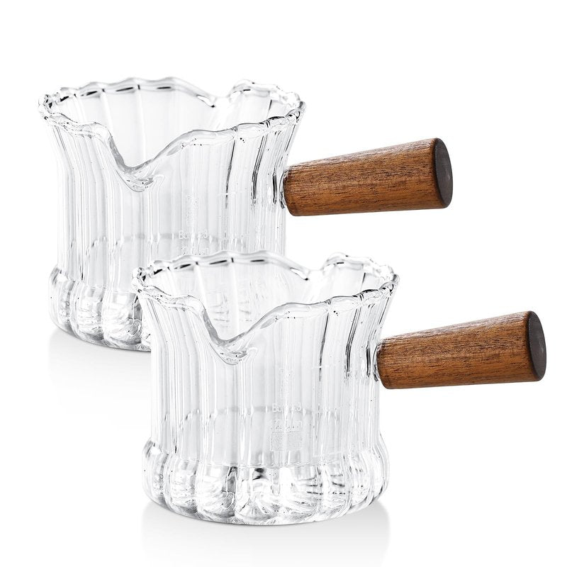 Bincoo Espresso Shot Glass Set of 2, 120 ML Premium Espresso Cups with Handle and Dual-Scale, Espresso Shot Glass with V-Shaped Mouth. Each cup holds 120ML (4oz), ideal for single or double shots.