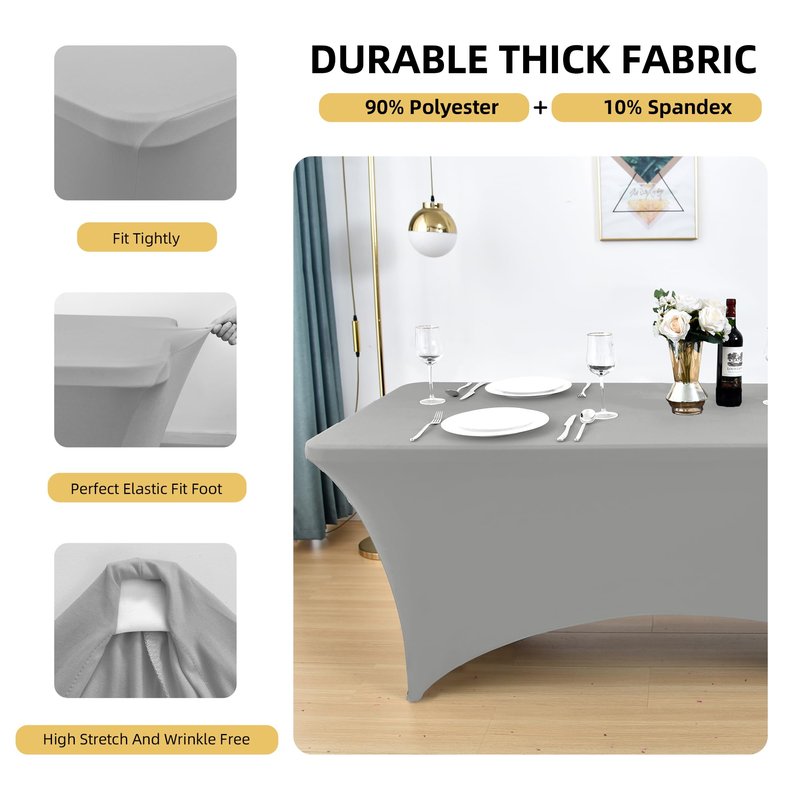ZarzaaSik 116 6-Pack 8ft Spandex Table Covers for Rectangle Folding Tables - Washable Elastic Tablecloth - Ultimate Fitted Table Protector for Parties, Banquet, and Wedding